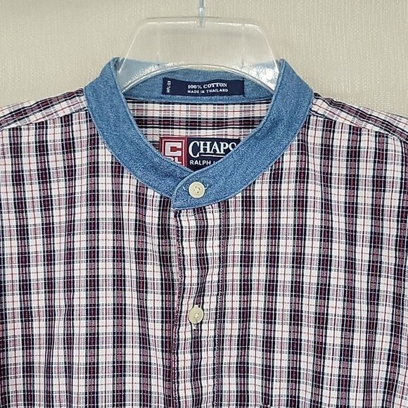 Chaps Ralph Lauren Men's Button Down Long Sleeve Plaid Denim Collar  Vintage 90s - Picture 2 of 9